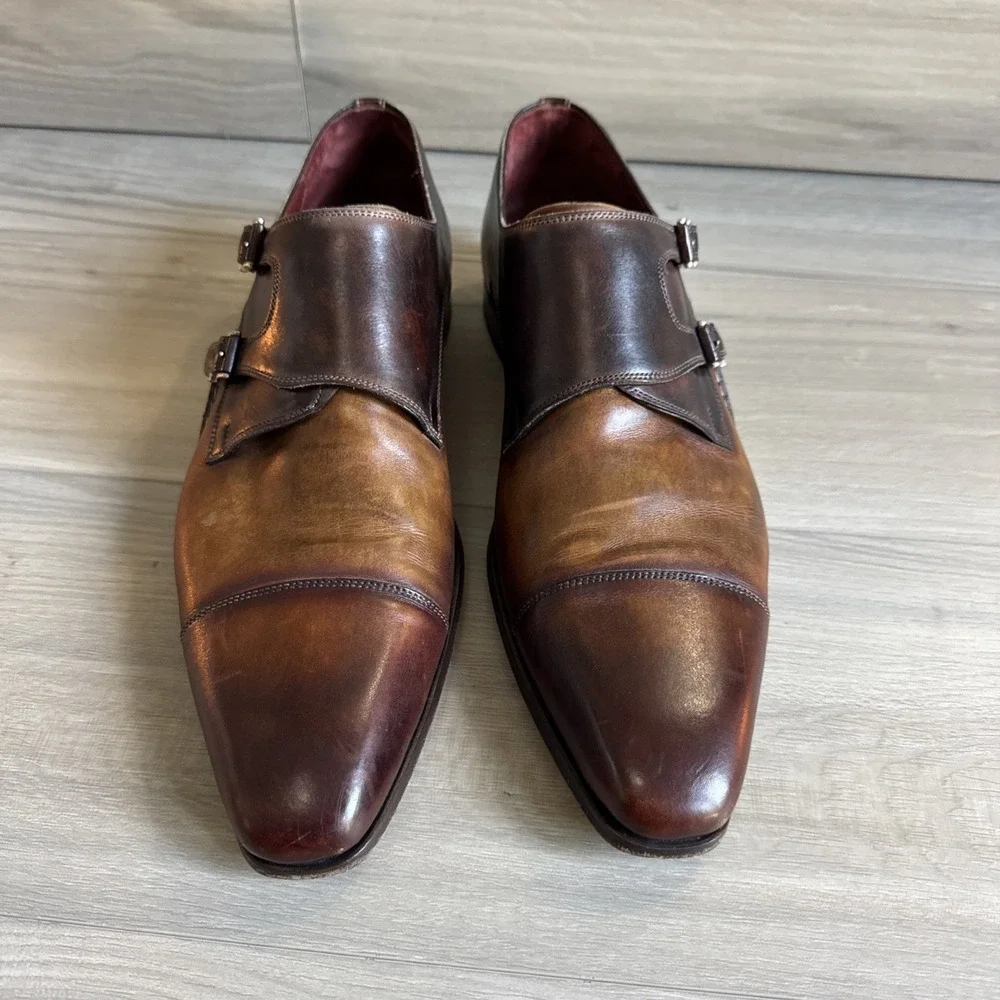 Magnanni Men's Ondara Double-Monk Two-Tone Brown Leather Shoes Size 12 Spain